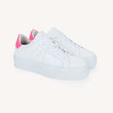 Sadie: White & Neon Pink Platform Trainers