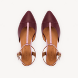 Anais: Burgundy Leather Pointed T-Bar Flats