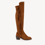 Dakota: Tan Suede Fringe Over the Knee Boots - Pre-Order (Dispatch w/c 03/11)