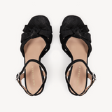 Frankie: Black Shimmer Suede Block Heel Sandals