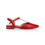 Anais: Red Leather Pointed T-Bar Flats