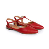Anais: Red Leather Pointed T-Bar Flats