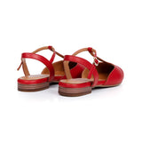 Anais: Red Leather Pointed T-Bar Flats