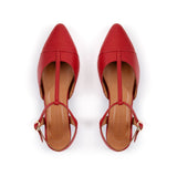 Anais: Red Leather Pointed T-Bar Flats