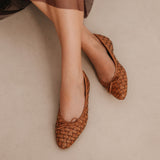 Poppy: Tan Leather Woven Ballerinas
