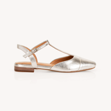 Anais Pointed T-Bar Flats: Silver Leather