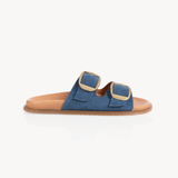 Talia Two Bar Sandals: Blue Suede