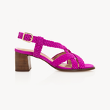 Solene Woven Block Heel Sandals: Fuchsia Suede - Pre-Order (Dispatch w/c 27/04/26)