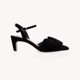 Bisou Bow Pointed Mid-Heel: Black Suede - Pre-Order (Dispatch w/c 20/07/26)