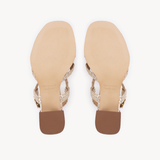Solene Woven Block Heel Sandals: Gold Shimmer Suede - Pre-Order (Dispatch w/c 27/04/26)
