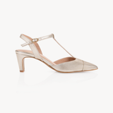 Ariel Pointed T-Bar Mid-Heel: Gold Leather - Pre-Order (Dispatch w/c 20/07/26)