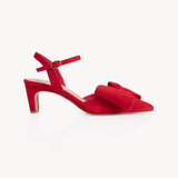 Bisou Bow Pointed Mid-Heel: Red Suede - Pre-Order (Dispatch w/c 20/07/26)