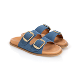Talia Two Bar Sandals: Blue Suede