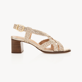 Solene Woven Block Heel Sandals: Gold Shimmer Suede - Pre-Order (Dispatch w/c 27/04/26)