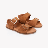 Gala: Tan Suede Two Bar Back Strap Sandals