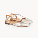 Anais Pointed T-Bar Flats: Silver Leather - Pre-Order (Dispatch w/c 30/03/26)