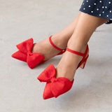 Bisou Bow Pointed Mid-Heel: Red Suede - Pre-Order (Dispatch w/c 20/07/26)