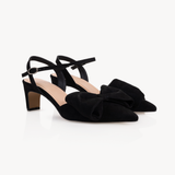 Bisou Bow Pointed Mid-Heel: Black Suede - Pre-Order (Dispatch w/c 20/07/26)