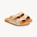 Talia Two Bar Sandals: Gold Shimmer Suede - Pre-Order (Dispatch w/c 13/04/26)