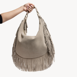 Alessia Fringe Bag: Stone Suede