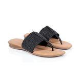 Ophelia: Black Raffia Stretch Toe Post Sandals