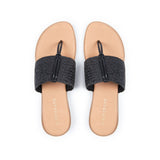 Ophelia: Black Raffia Stretch Toe Post Sandals
