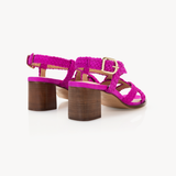 Solene Woven Block Heel Sandals: Fuchsia Suede - Pre-Order (Dispatch w/c 27/04/26)