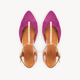 Anais Pointed T-Bar Flats: Fuchsia Pink Suede & Bronze