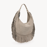 Alessia Fringe Bag: Stone Suede