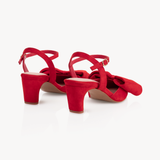 Bisou Bow Pointed Mid-Heel: Red Suede - Pre-Order (Dispatch w/c 20/07/26)