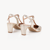 Ariel Pointed T-Bar Mid-Heel: Gold Leather - Pre-Order (Dispatch w/c 20/07/26)