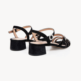Emilia: Black Shimmer Low Block Heel Sandals