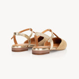 Anais Pointed T-Bar Flats: Sand Suede & Gold  - Pre-Order (Dispatch w/c 15/06/26)