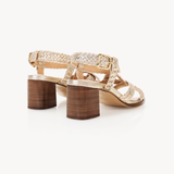 Solene Woven Block Heel Sandals: Gold Shimmer Suede - Pre-Order (Dispatch w/c 27/04/26)