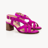 Solene Woven Block Heel Sandals: Fuchsia Suede - Pre-Order (Dispatch w/c 27/04/26)