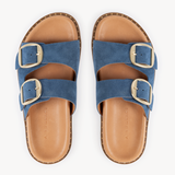 Talia Two Bar Sandals: Blue Suede