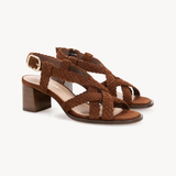 Solene Woven Block Heel Sandals: Tan Suede - Pre-Order (Dispatch w/c 27/04/26)