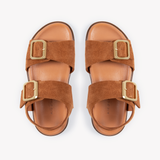 Gala: Tan Suede Two Bar Back Strap Sandals