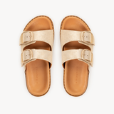 Talia Two Bar Sandals: Gold Shimmer Suede - Pre-Order (Dispatch w/c 13/04/26)