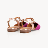 Anais Pointed T-Bar Flats: Fuchsia Pink Suede & Bronze