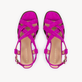 Solene Woven Block Heel Sandals: Fuchsia Suede - Pre-Order (Dispatch w/c 27/04/26)