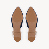 Anais Pointed T-Bar Flats: Navy Suede & Gold - Pre-Order (Dispatch w/c 30/03/26)