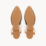 Anais Pointed T-Bar Flats: Olive Suede & Gold