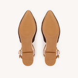 Anais Pointed T-Bar Flats: Chocolate Brown Suede & Bronze
