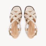 Solene Woven Block Heel Sandals: Gold Shimmer Suede - Pre-Order (Dispatch w/c 27/04/26)