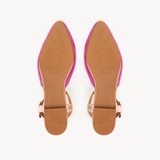 Anais Pointed T-Bar Flats: Fuchsia Pink Suede & Bronze