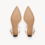 Ariel Pointed T-Bar Mid-Heel: Ivory & Black Leather