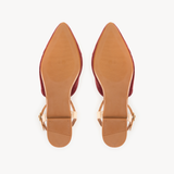 Anais Pointed T-Bar Flats: Burgundy Suede & Bronze