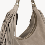 Alessia Fringe Bag: Stone Suede