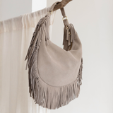 Alessia Fringe Bag: Stone Suede
